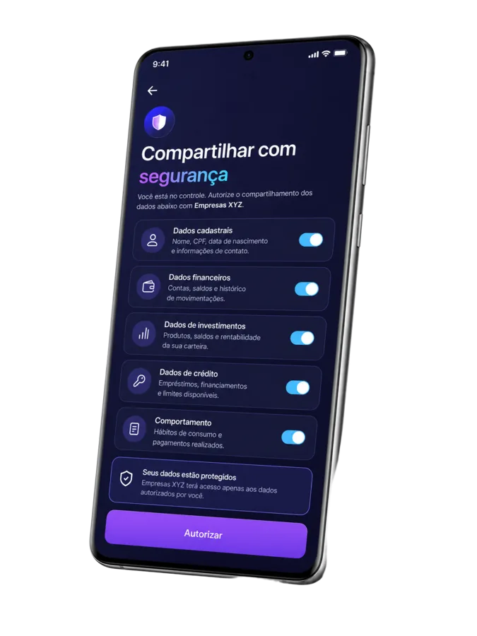 Aplicativo Verdaji em um smartphone Android, na tela de autorização de informações