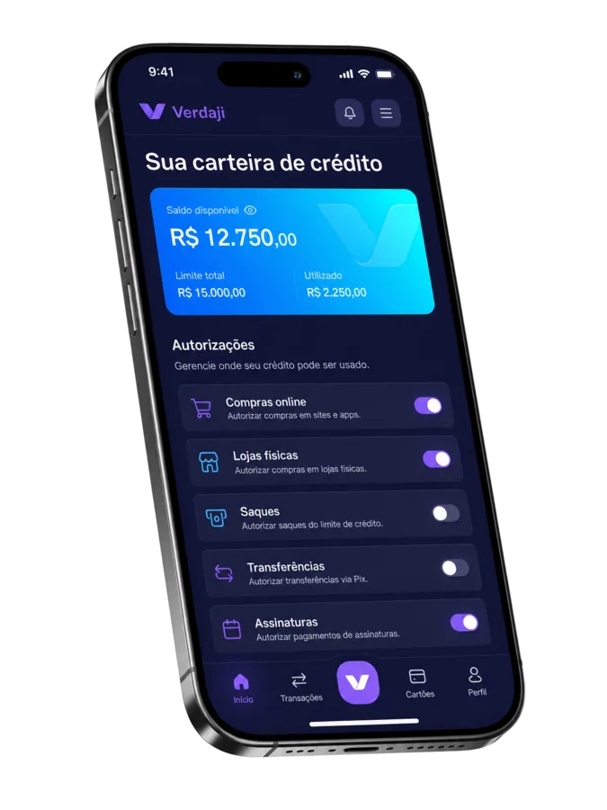 Aplicativo Verdaji em um iPhone, com a lista de autorizações do usuário